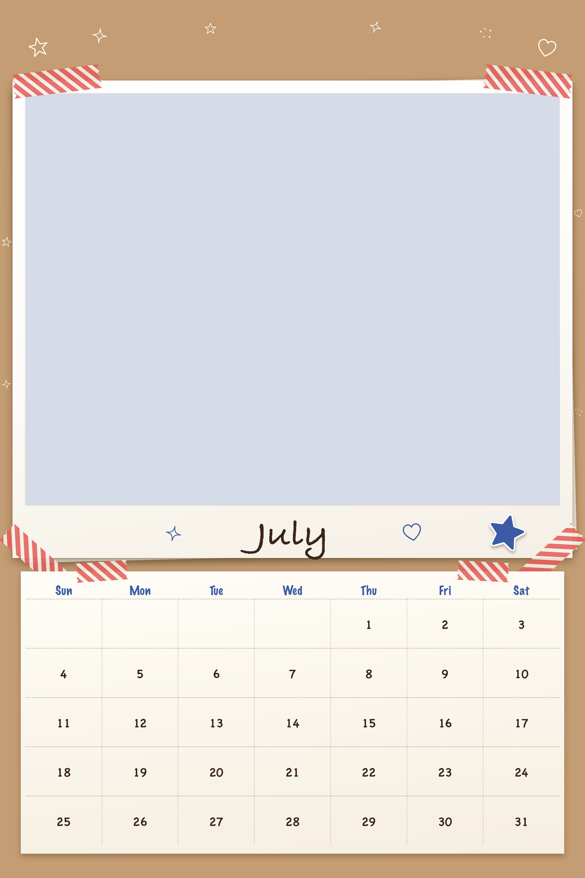 July page of the Personalized Pet Photo Calendar 2027: XL Scrapbook Snapshot, with a photo area above the date grid