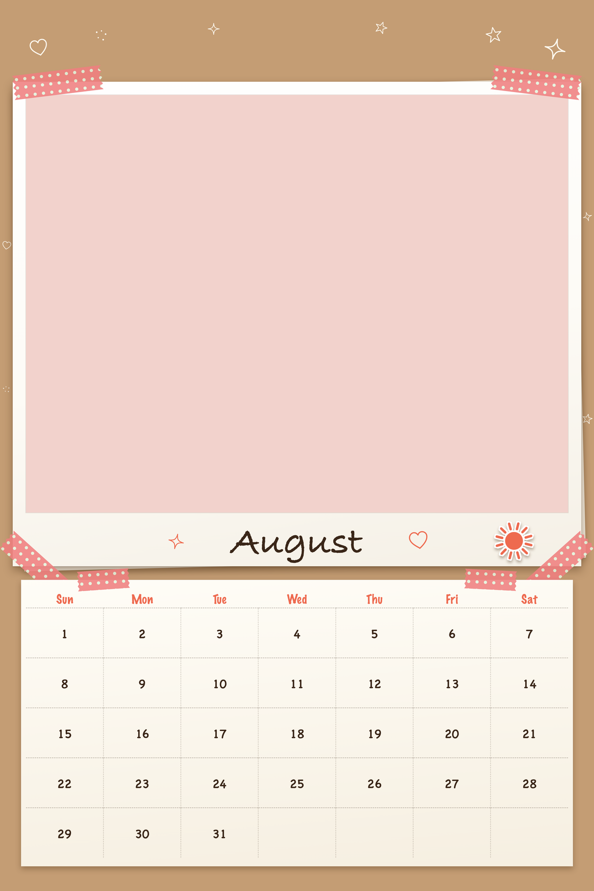 August page of the Personalized Pet Photo Calendar 2027: XL Scrapbook Snapshot, with a photo area above the date grid
