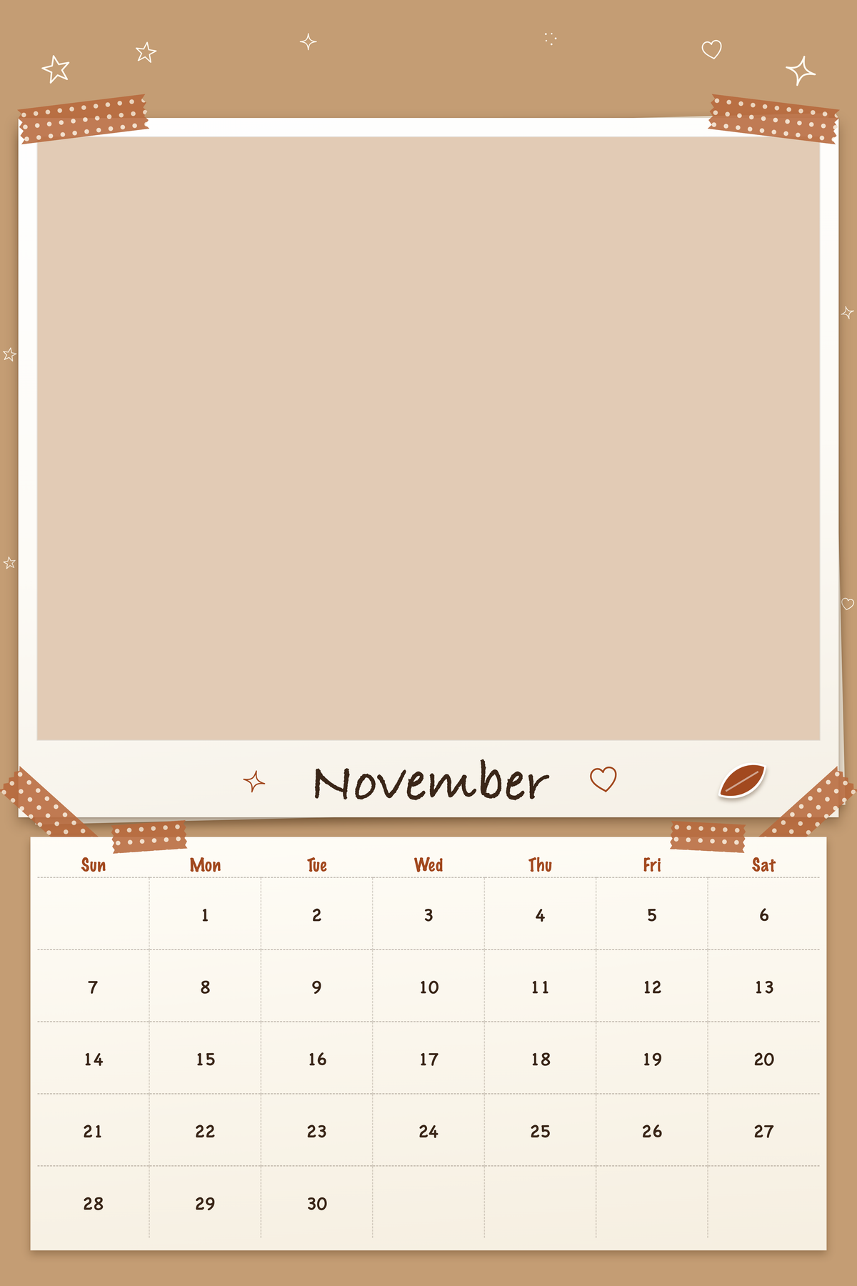 November page of the Personalized Pet Photo Calendar 2027: XL Scrapbook Snapshot, with a photo area above the date grid