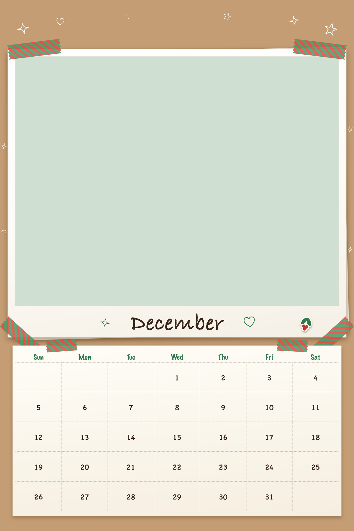 December page of the Personalized Pet Photo Calendar 2027: XL Scrapbook Snapshot, with a photo area above the date grid