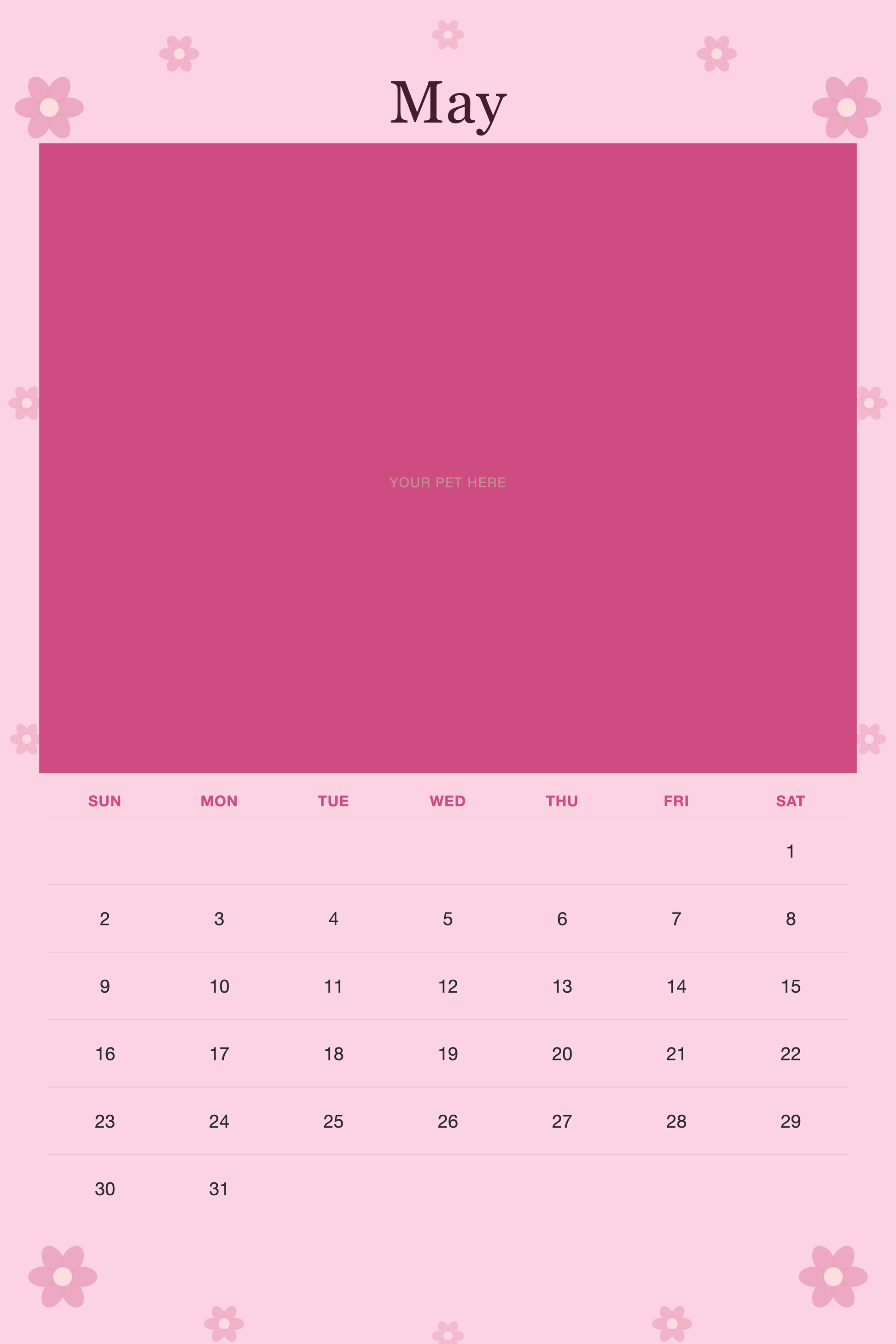 May page of the Personalized Pet Photo Wall Calendar 2027, with a photo area above the date grid