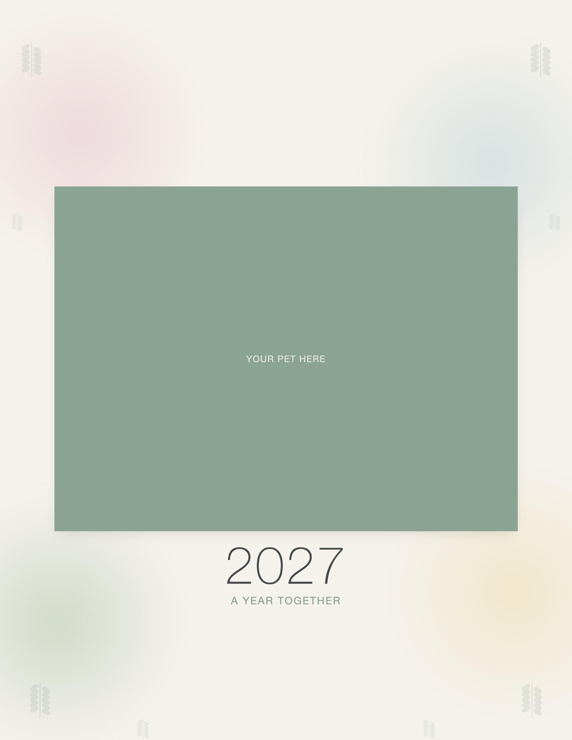 Cover of the Watercolor Pet Photo Calendar 2027 — Botanical Keepsake, with space for your pet's photo and name