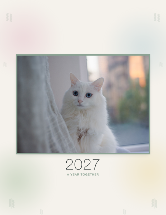 Watercolor Pet Photo Calendar 2027 — Botanical Keepsake shown with a sample pet photo on the cover