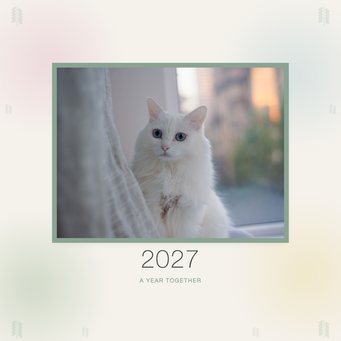 2027 watercolor calendar cover with sample pet photo