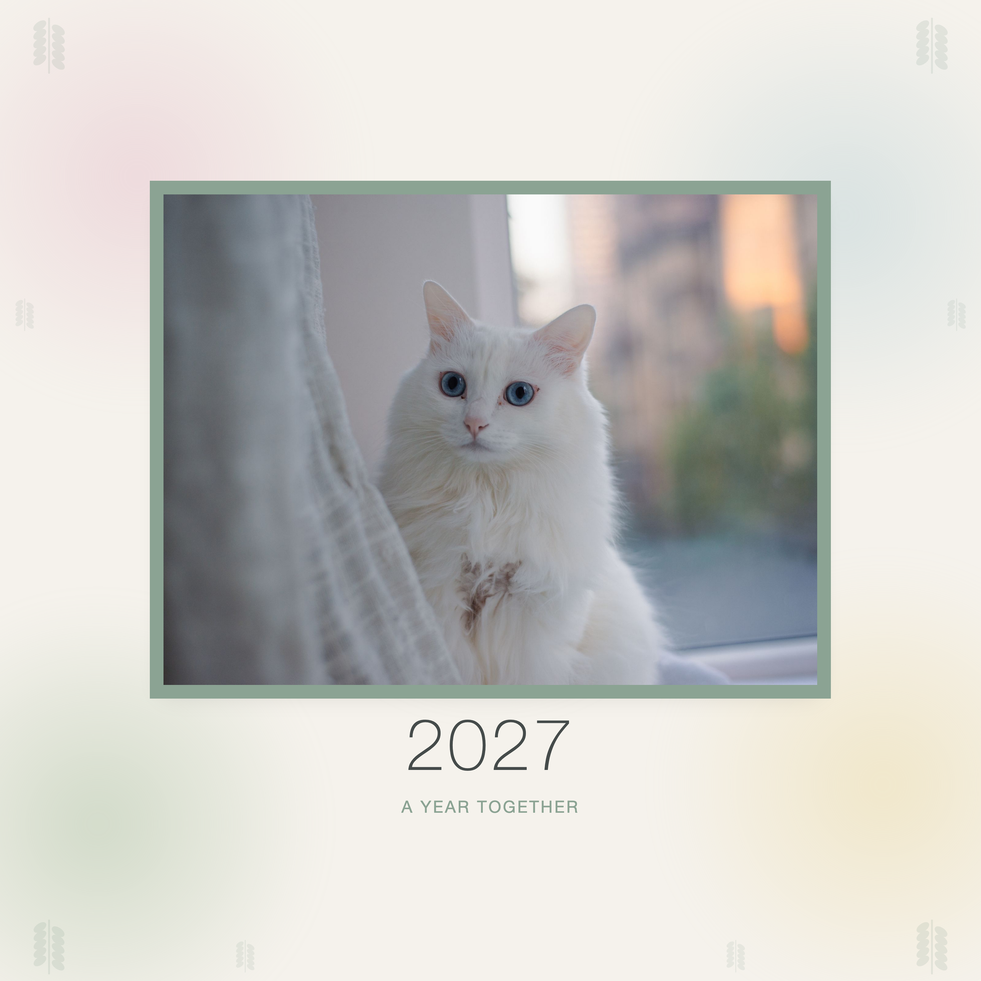2027 watercolor calendar cover with sample pet photo