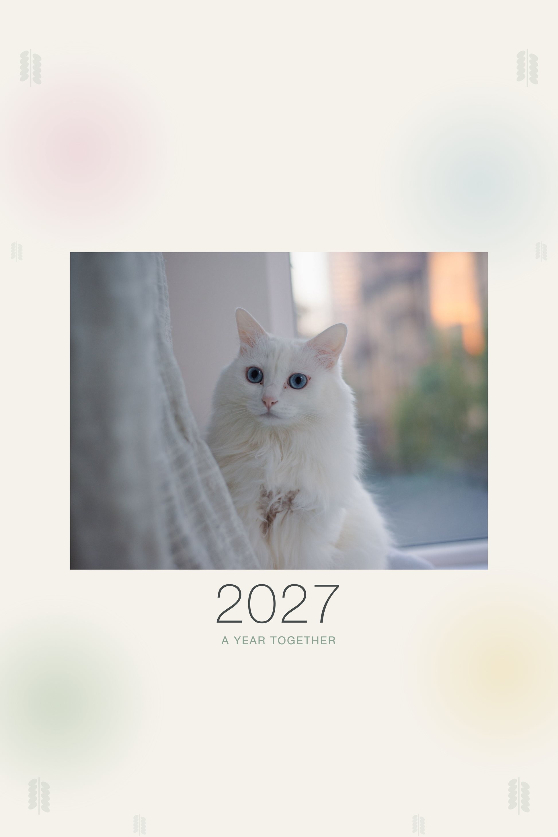 2027 watercolor calendar cover with sample pet photo