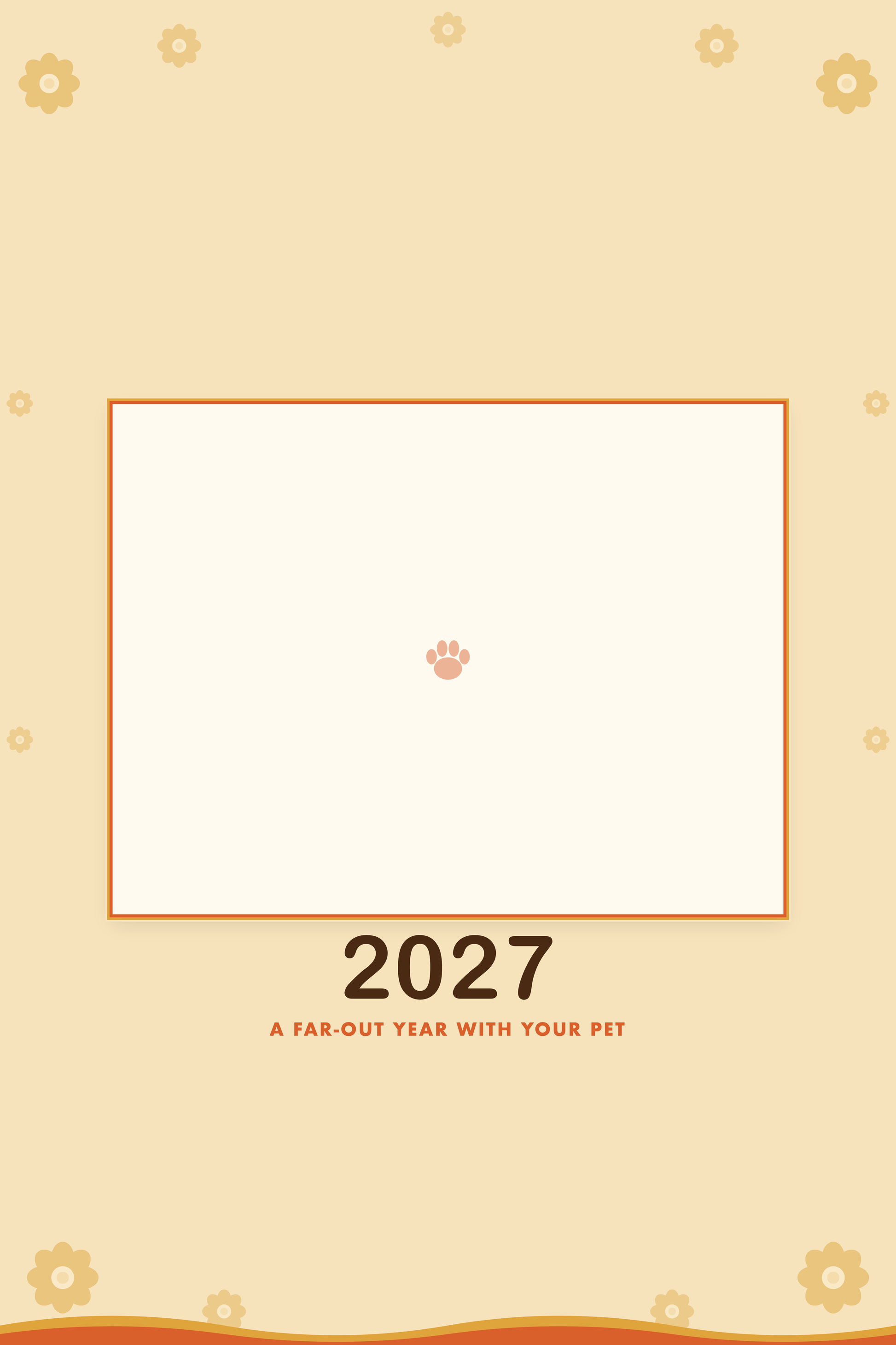 Cover of the Personalized Pet Photo Calendar 2027 — XL Retro Groovy, with space for your pet's photo and name