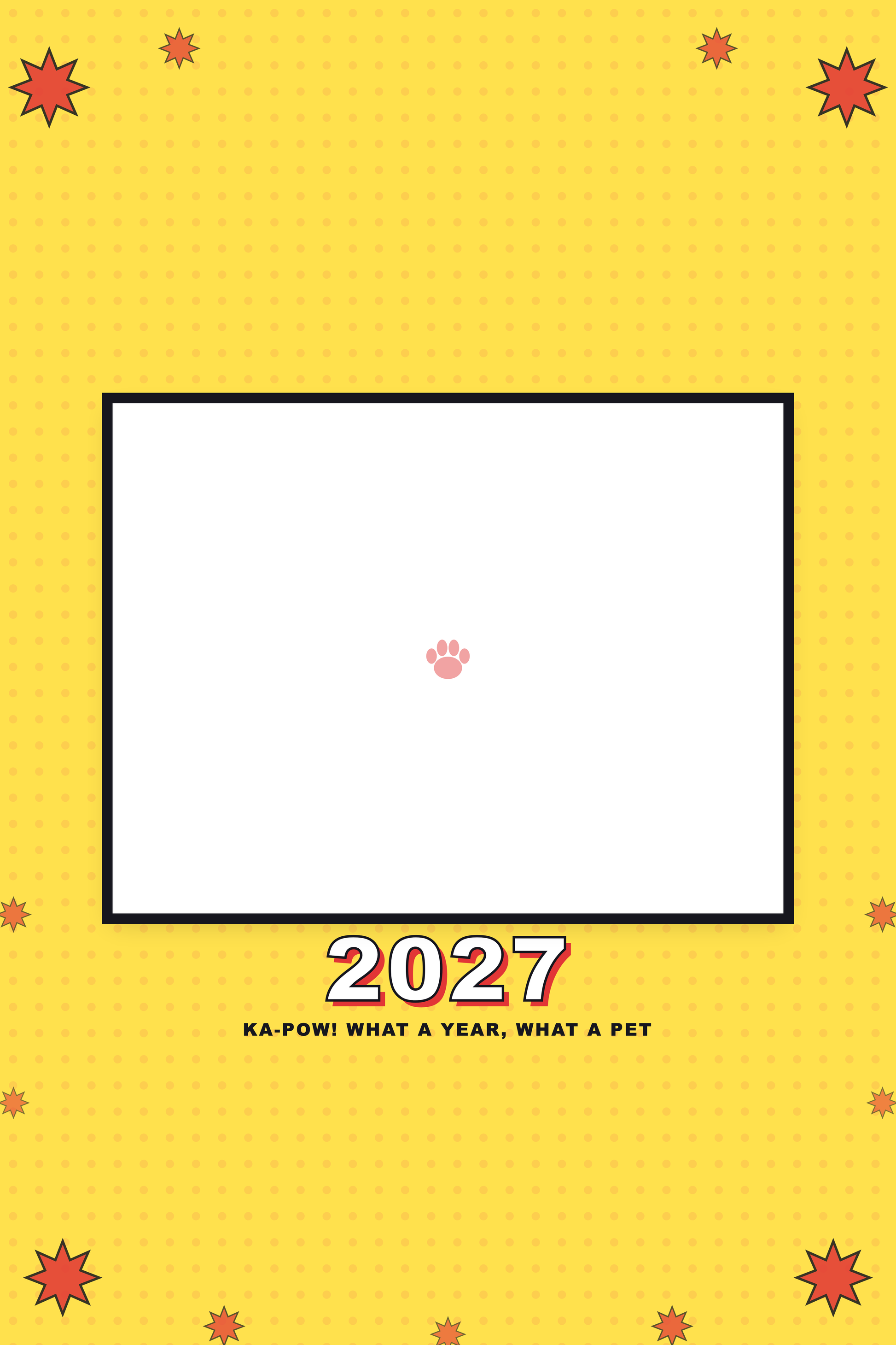 Cover of the Personalized Pet Photo Calendar 2027 — XL Pop Art, with space for your pet's photo and name