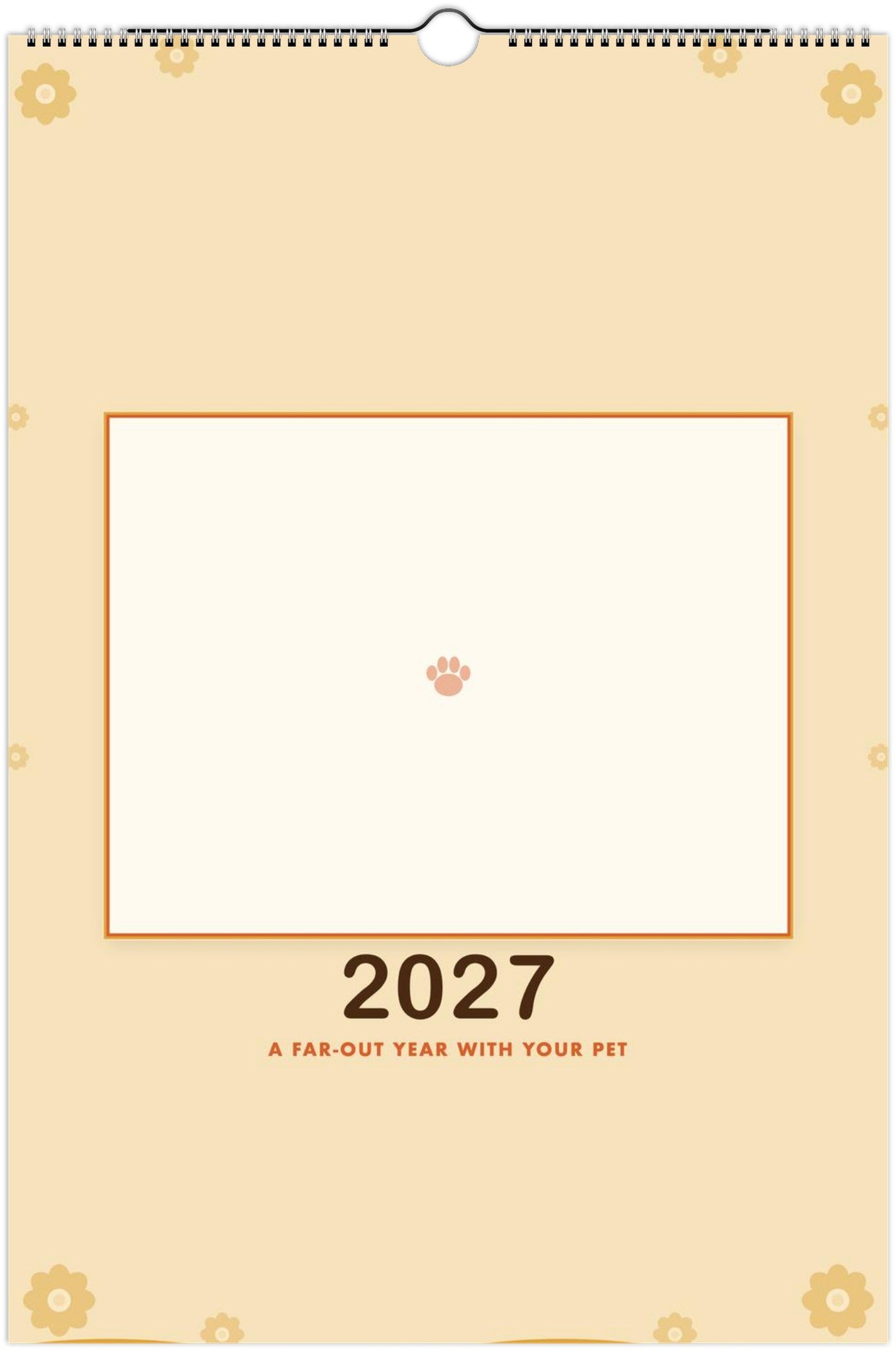 Personalized Pet Photo Calendar 2027 — XL Retro Groovy shown with a sample pet photo on the cover